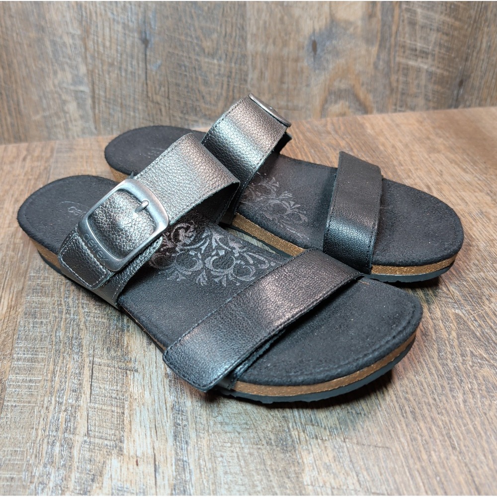 Aetrex Daisy Adjustable Slide Sandals Black Gray Womens Size 10 Comfort Casual